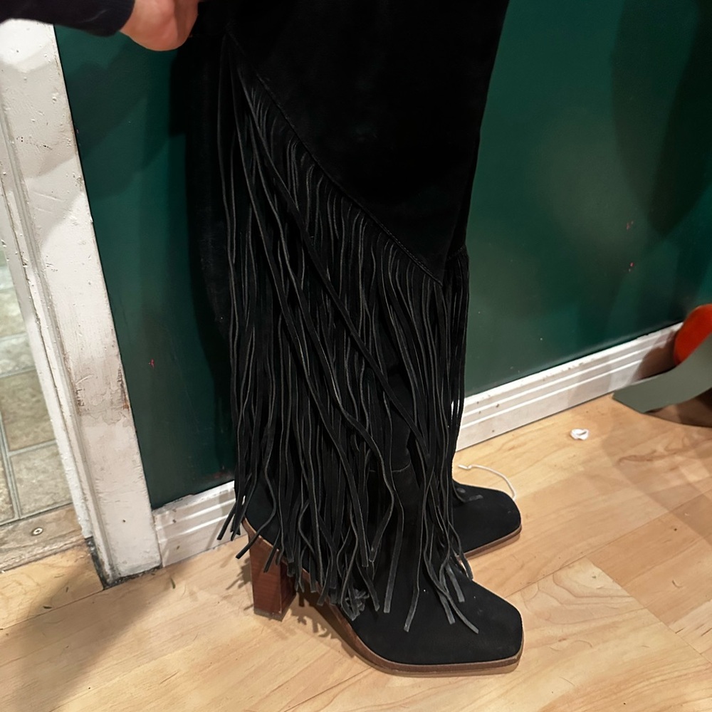 Jessica Simpson Black Fringed Heeled Boots Size 8